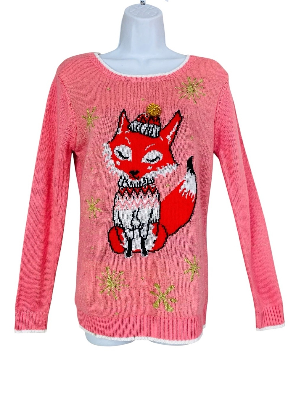 Hype Holiday Pink Fox Festive Ugly Christmas Sweater Size M